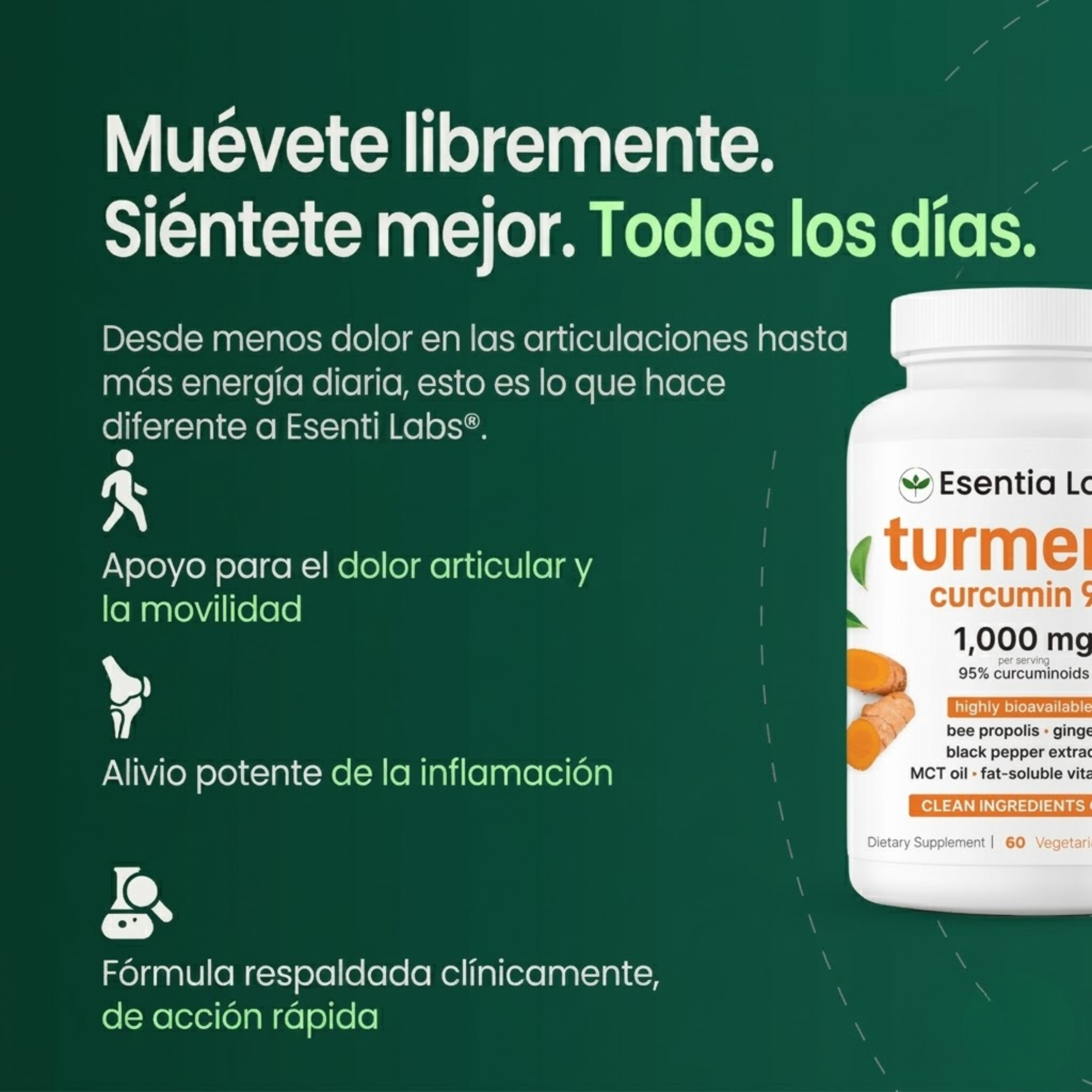 Cúrcuma Esentia Labs™ Alivia dolor articular e inflamación